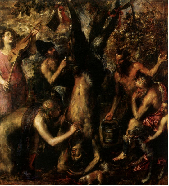 409Titien (vers 1488-1576) Le supplice de Marsyas 1575-1576 Huile sur toile H. : 212 cm ; L. : 207 cm  Kromeriz, Musée national