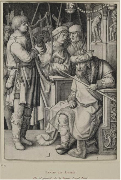 606Lucas de Leyde (vers 1489-1533) David jouant de la harpe devant Saül vers 1508