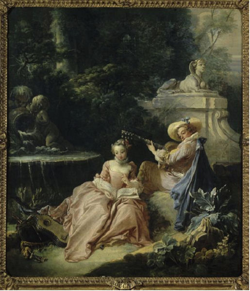 704François Boucher (1703-1770), La leçon de musique, 1749. Huile sur toile, 65 x 57,9 cm. Paris, musée Cognacq-Jay.
