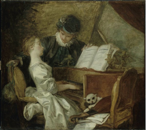 706Jean-Honoré Fragonard (1732-1806), La leçon de musique, vers 1770. Huile sur toile, 1,09 x 1,21 m. Paris, musée du Louvre.
