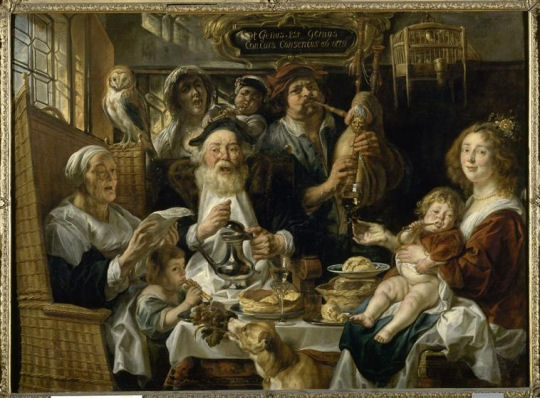 733Jacob Jordaens (1593-1678), Les jeunes piaillent comme chantent les vieux. Huile sur toile, 155 x 209 cm. Valenciennes, musée des Beaux-Arts.