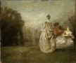 218Jean-Antoine Watteau (1684-1721)  Les deux cousines Vers 1716 Huile sur toile H. : 30 cm ; L. : 36 cm Paris, musée du Louvre