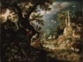 401Roelandt Savery (1576-1639) Paysage avec Orphée charmant les animaux 1611 Huile sur bois (chêne) H. : 0.406 m : L. : 0.543 m  Berlin, Gemäldegalerie.