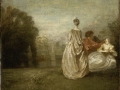 218Jean-Antoine Watteau (1684-1721)  Les deux cousines Vers 1716 Huile sur toile H. : 30 cm ; L. : 36 cm Paris, musée du Louvre