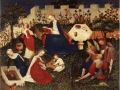 616Maître du Haut Rhin (actif vers 1410-1420)  Le jardin du Paradis Vers 1410-1420 Technique mixte sur bois de chêne H. : 26,3 cm ; L. : 33,4 cm Francfort, Städel Museum